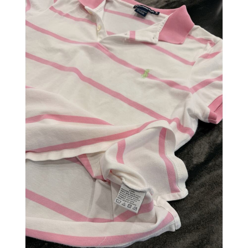 Ralph Lauren Sport Polo Shirt Women’s XL Pink White Striped Short Sleeve - Picture 4 of 4